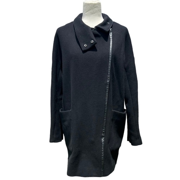 Madewell Zip Front Long Sleeve Wool Blend Vegan Leather Trim Coat - Picture 4 of 13